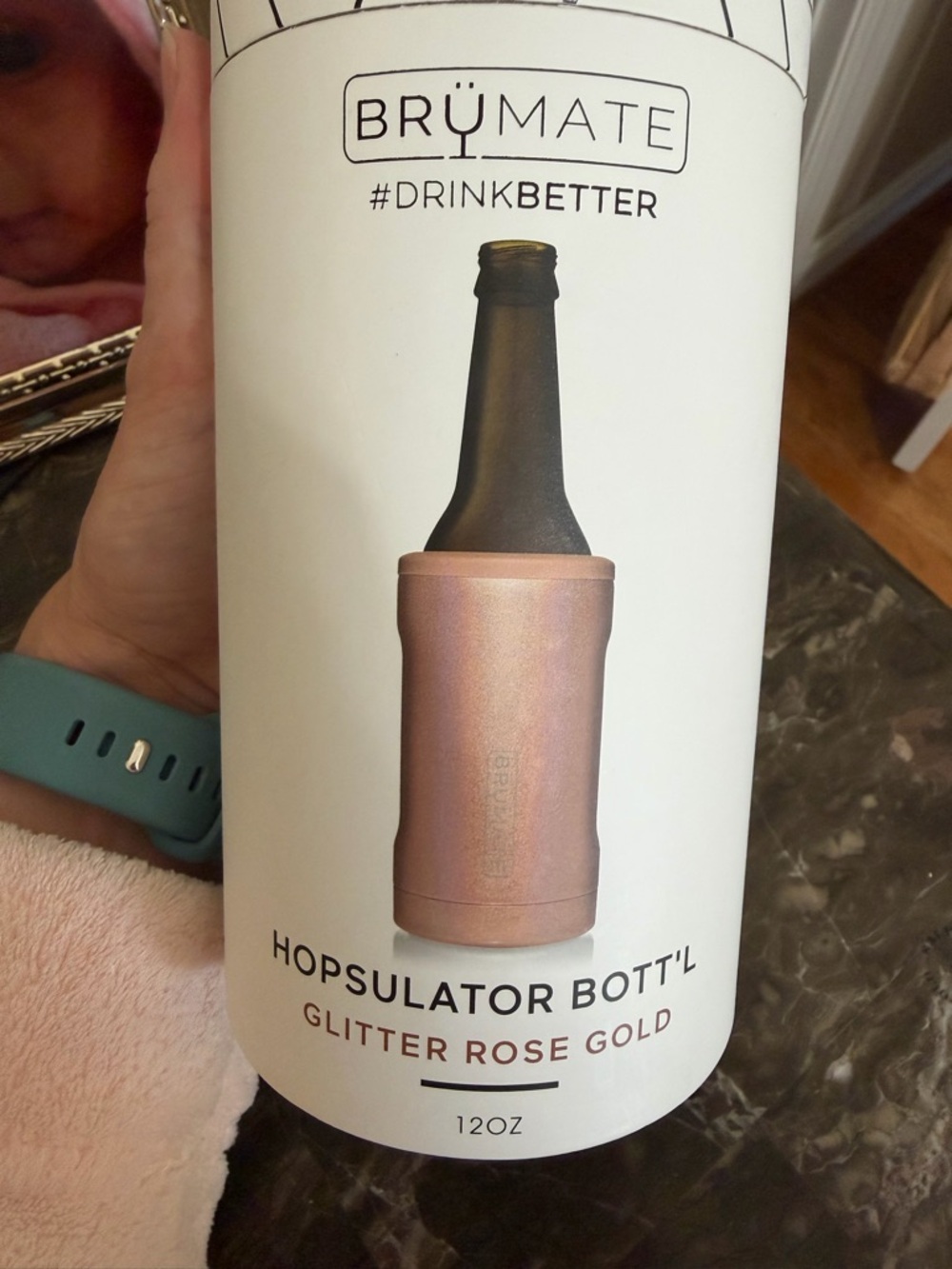 BrüMate Glitter Rose Gold Hopsulator Bott'l - Insulated Bottle Cooler